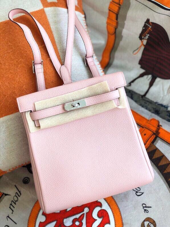 Hermes Kelly Ado Backpack In Pink Clemence Leather